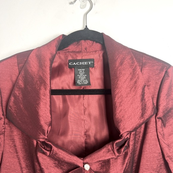 Vintage Cachet Sz 12 Burgundy Satin Iridescent Formal Evening Jacket Top - Picture 5 of 8